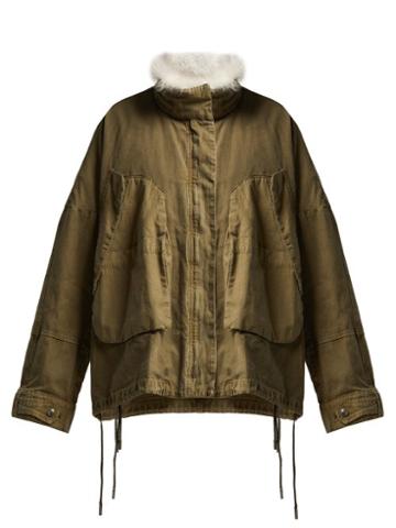 Matchesfashion.com Ys Army - Shearling Trimmed Cotton Jacket - Womens - Khaki