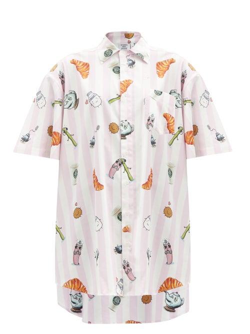 Matchesfashion.com Vetements - Breakfast-print Striped Cotton-poplin Shirt - Womens - Pink White