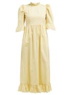 Matchesfashion.com Batsheva - Kate Floral Print Cotton Dress - Womens - Yellow
