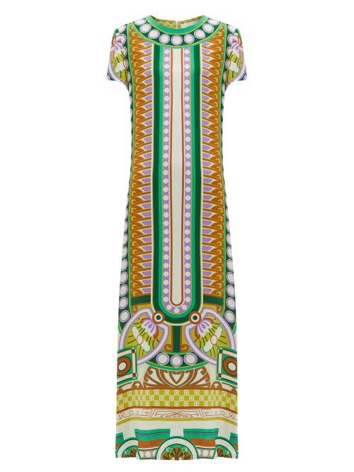 Matchesfashion.com La Doublej - Swing Ittica Print Satin Dress - Womens - Multi