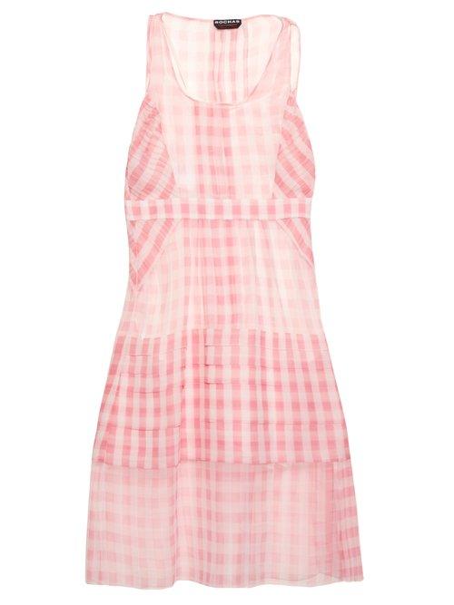 Matchesfashion.com Rochas - Gingham Oversized Silk Organza Dress - Womens - Pink White