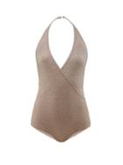Matchesfashion.com Adriana Degreas - Martini Metallic Crossover Jersey Swimsuit - Womens - Gold