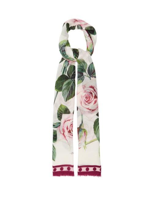 Matchesfashion.com Dolce & Gabbana - Rose-print Modal-blend Scarf - Womens - Pink White