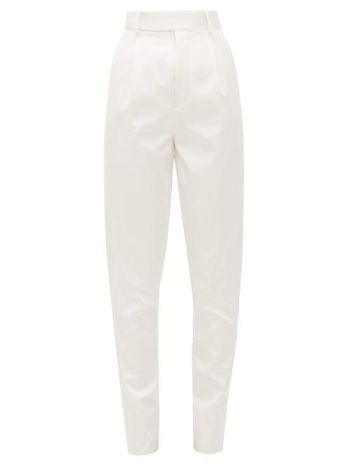 Matchesfashion.com Saint Laurent - High Rise Satin Tapered Leg Trousers - Womens - White