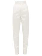 Matchesfashion.com Saint Laurent - High Rise Satin Tapered Leg Trousers - Womens - White