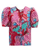 Matchesfashion.com Rhode - Nisha Puff-sleeve Floral Cotton-poplin Blouse - Womens - Pink Print