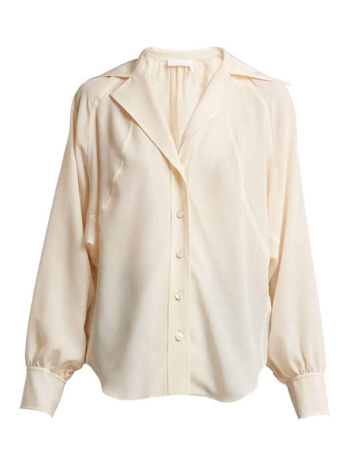 Chloé Open-collar Silk Crepe De Chine Shirt