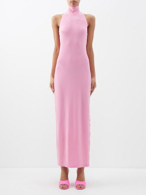 Norma Kamali - Turtle Halterneck Jersey Maxi Dress - Womens - Pink