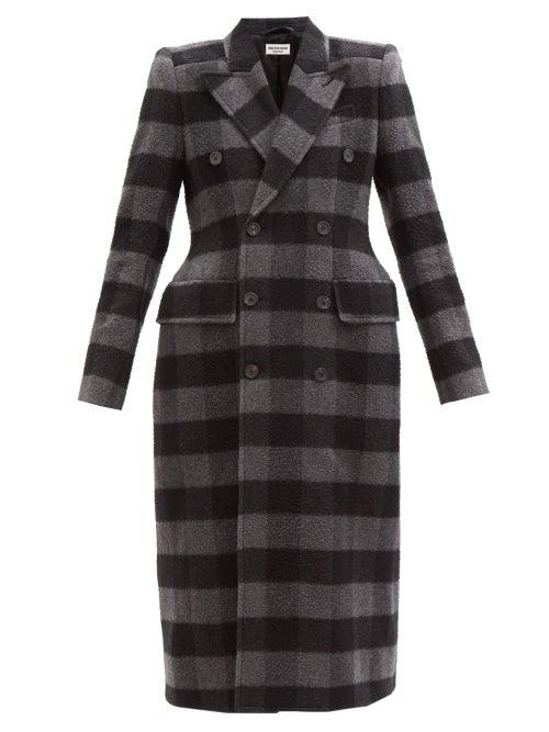 Balenciaga - Hourglass Check-wool Double-breasted Coat - Womens - Grey