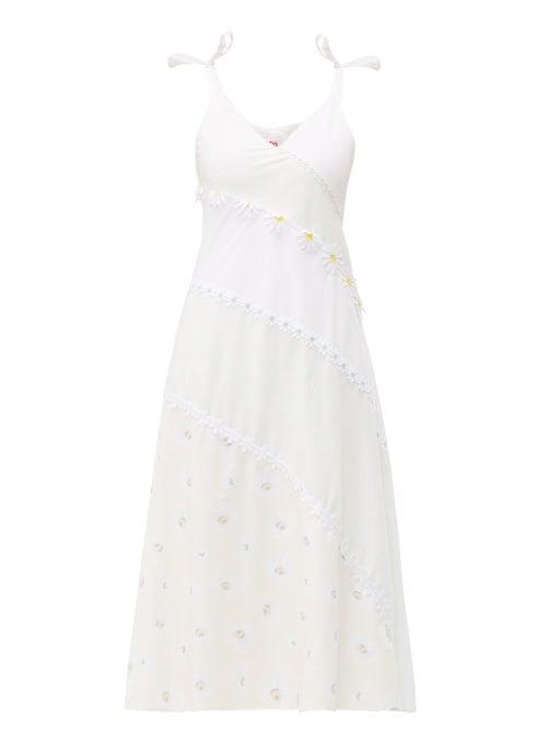 Matchesfashion.com Solid & Striped - Floral Embellished Bias Cut Cotton Dress - Womens - White