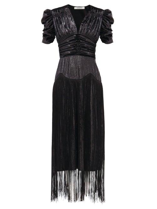 Matchesfashion.com Rodarte - Fringed Ruched Lam Dress - Womens - Black