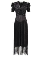 Matchesfashion.com Rodarte - Fringed Ruched Lam Dress - Womens - Black