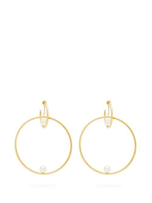 Matchesfashion.com Chlo - Faux Pearl Embellished Hoop Drop Earrings - Womens - Pearl