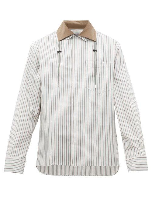 Matchesfashion.com Lanvin - Double Collar Striped Cotton Shirt - Mens - Grey Multi