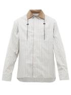 Matchesfashion.com Lanvin - Double Collar Striped Cotton Shirt - Mens - Grey Multi