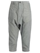 Yohji Yamamoto Regulation Dropped-crotch Cropped Oxford-cotton Trousers