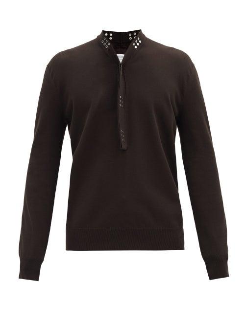 Matchesfashion.com Bottega Veneta - Studded Loop-collar Cotton-blend Jersey T-shirt - Mens - Brown