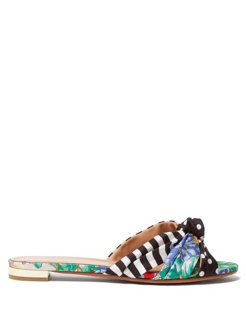 Matchesfashion.com Aquazzura - X Racil Menorca Print Twill Slides - Womens - Multi