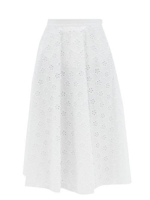 Valentino - Sangallo-embroidered Cotton-blend Skirt - Womens - White