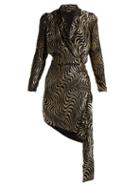 Matchesfashion.com Dodo Bar Or - Ava Asymmetric Lam And Velvet Dress - Womens - Black Gold
