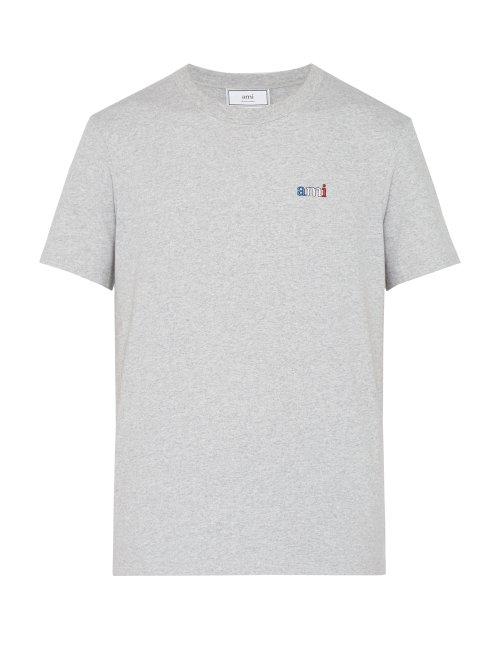 Matchesfashion.com Ami - Ami Embroidered Cotton T Shirt - Mens - Grey