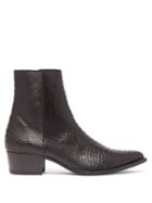 Matchesfashion.com Amiri - Western Snakeskin Embossed Leather Boots - Mens - Black