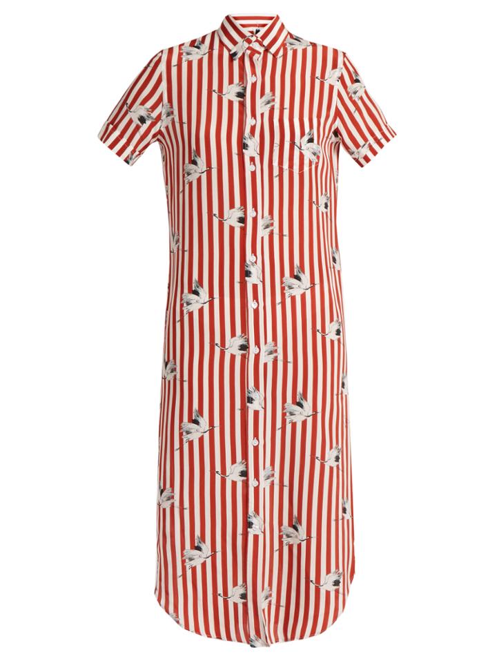 Stella Jean Spassosa Bird-print Striped Silk Dress