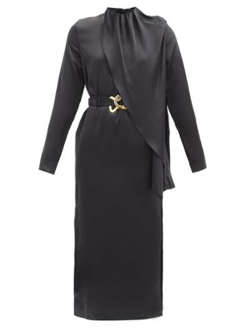 Matchesfashion.com Dodo Bar Or - Berna Belted Silk-satin Dress - Womens - Black