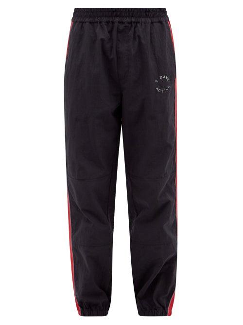 7 Days Active - Mountain Side-stripe Nylon Track Pants - Mens - Black Red