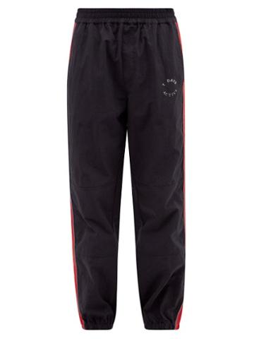 7 Days Active - Mountain Side-stripe Nylon Track Pants - Mens - Black Red