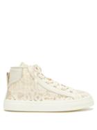 Chlo - Lauren Lace-covered Leather High-top Trainers - Womens - Light Beige