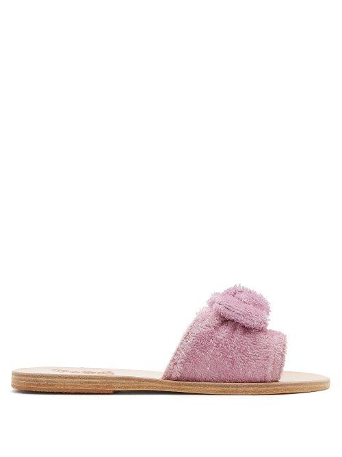 Matchesfashion.com Ancient Greek Sandals - Taygete Bow Embellished And Leather Slides - Womens - Light Purple