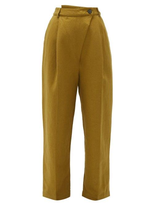 Matchesfashion.com Mara Hoffman - Almeria High-rise Linen-blend Trousers - Womens - Dark Green