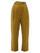 Matchesfashion.com Mara Hoffman - Almeria High-rise Linen-blend Trousers - Womens - Dark Green