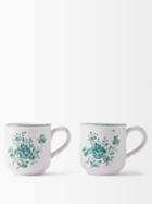 Zdg - Set Of Two Camaieu Floral Faience Tea Cups - Womens - White Green