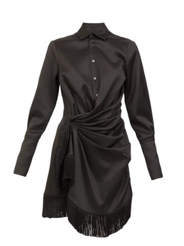 Matchesfashion.com The Attico - Tassel-trim Gathered Satin Mini Shirt Dress - Womens - Black