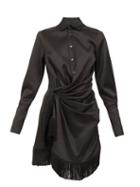 Matchesfashion.com The Attico - Tassel-trim Gathered Satin Mini Shirt Dress - Womens - Black