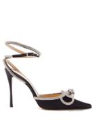 Mach & Mach - Double Bow Crystal-embellished Bow Satin Pumps - Womens - Black