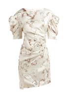 Matchesfashion.com Preen By Thornton Bregazzi - Greta Floral Print Puff Sleeve Satin Dress - Womens - Ivory