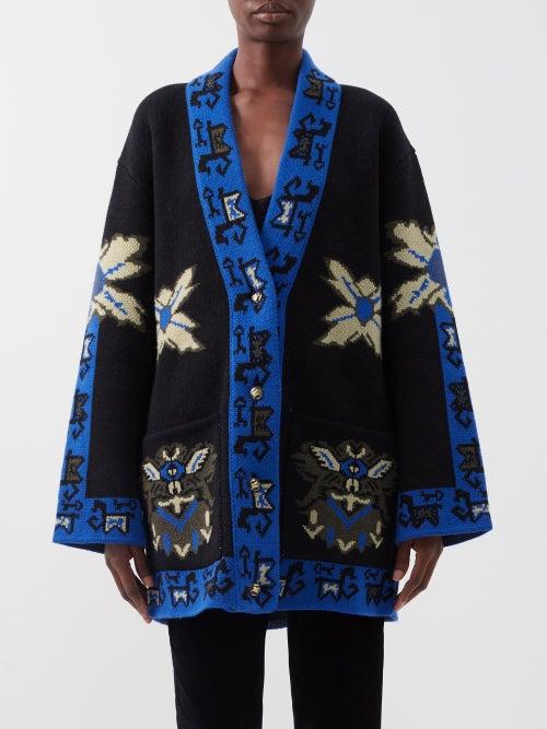 Etro - Kerkira Oversized Wool-jacquard Cardigan - Womens - Black