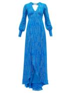 Matchesfashion.com Adriana Iglesias - Bellagio Lurex Stripe Silk Chiffon Gown - Womens - Blue Multi