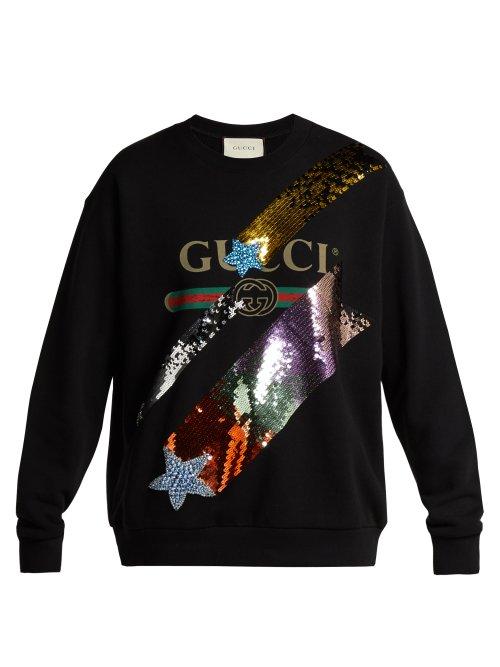 Matchesfashion.com Gucci - Sequin Embellished Cotton Sweatshirt - Womens - Black Multi