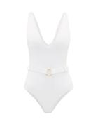 Matchesfashion.com Melissa Odabash - Belize Plunge-neck Belted Swimsuit - Womens - White