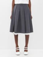 Shushu/tong - Lace-trimmed Pleated Midi Skirt - Womens - Grey White