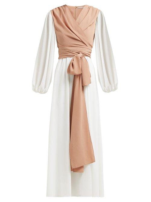 Matchesfashion.com Emilia Wickstead - Kiki King Wave Wrap Crepe Midi Dress - Womens - Beige Multi