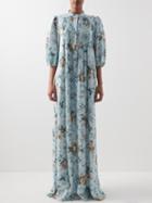 Erdem - Vacation Mustique Floral Linen Maxi Dress - Womens - Blue Print