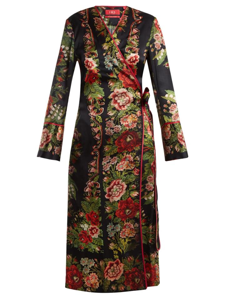 F.r.s - For Restless Sleepers Dolos Floral Tapestry-print Silk Wrap Dress