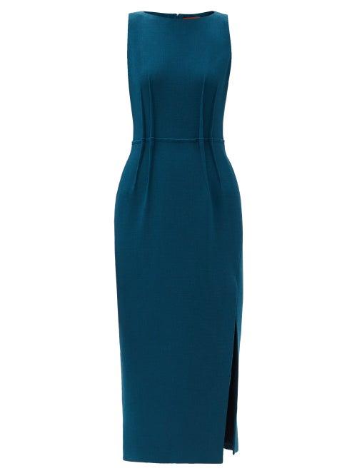 Matchesfashion.com Altuzarra - Ethel Side-slit Wool Dress - Womens - Blue