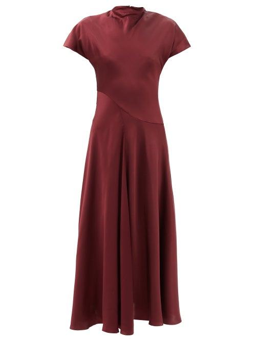 Roksanda - Adriana Cap-sleeve Silk-satin Dress - Womens - Dark Red