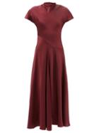 Roksanda - Adriana Cap-sleeve Silk-satin Dress - Womens - Dark Red